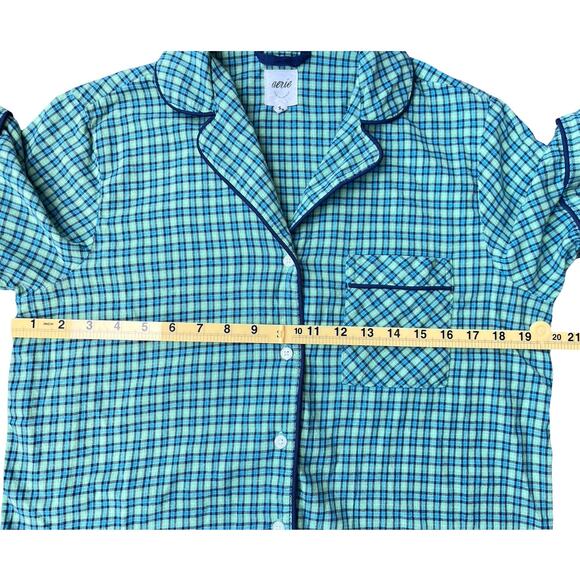 Aerie Green Plaid Flannel Pajama Shirt Top Cropped Relaxed Fit - Size Medium - Picture 5 of 10